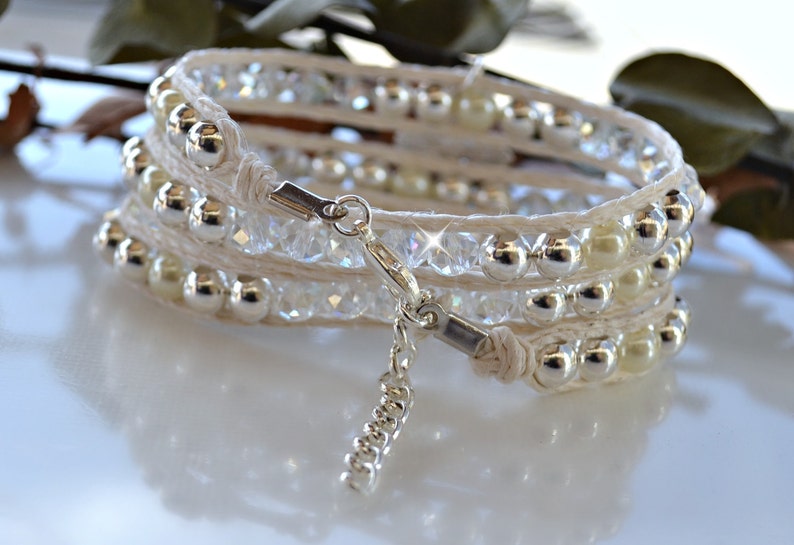 White Pearl and Silver Christian Wrap Bracelet Etsy