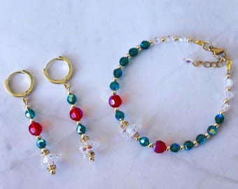 Swarovski Crystal Christmas Jewelry Set, Bracelet and Earrings Set, Gift for Her