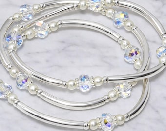 Swarovski Crystal AB and Pearl Bangle Set: Wedding Jewelry