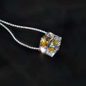 Swarovski Crystal Cube Necklace, Silver Necklace, Gift for Her, Bridal Jewelry, Last Minute Gifts,