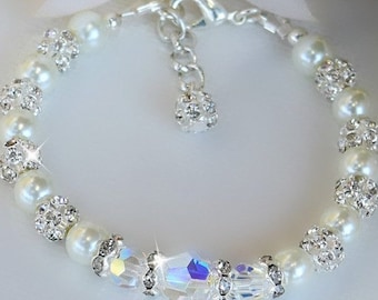 Crystal and White Pearl Bracelet