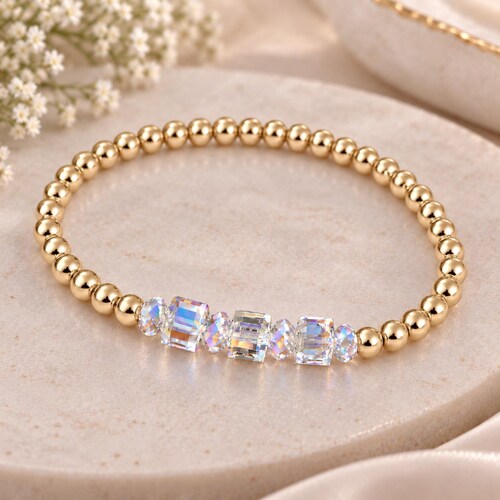 Goud, Swarovski-kristallen armband, minimalistische elegante stretcharmband, cadeau bruidsmeisje, alledaagse luxe sieraden