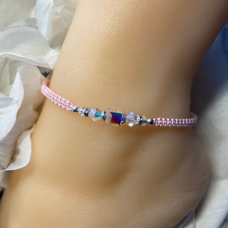 Neon Cord Anklet with Swarovski Crystals, Friendship Bracelet image 9