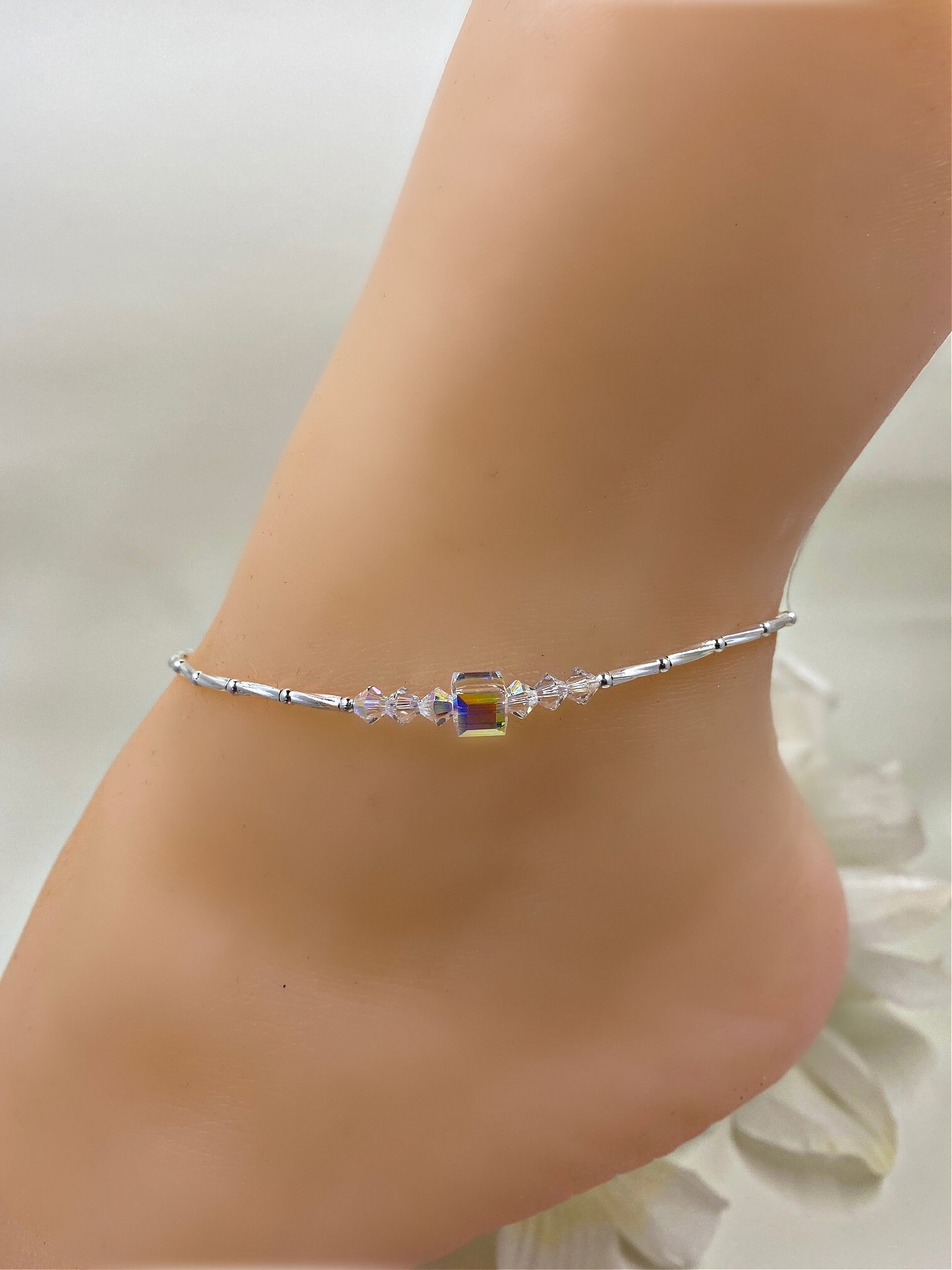Swarovski Crystal Anklet Stretch Anklet Ankle Bracelet Etsy