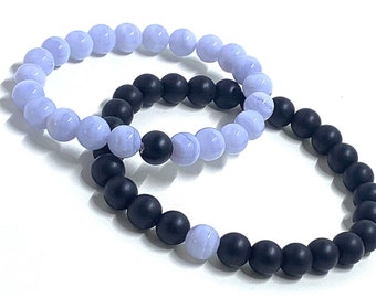 Couples Gemstone Bracelet/Blue Lace Agate/Black Agate