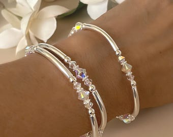 Swarovski Crystal Bangle Set of 3, Stretch Bracelets, Sparkling Stacking Bangles, Handmade Jewelry Gift