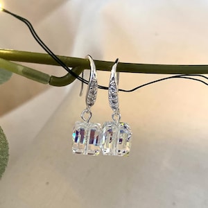 Boucles d'oreilles cubes en cristal Swarovski, mariée, bijoux de mariage, cadeaux pour elle, cadeau de dernière minute