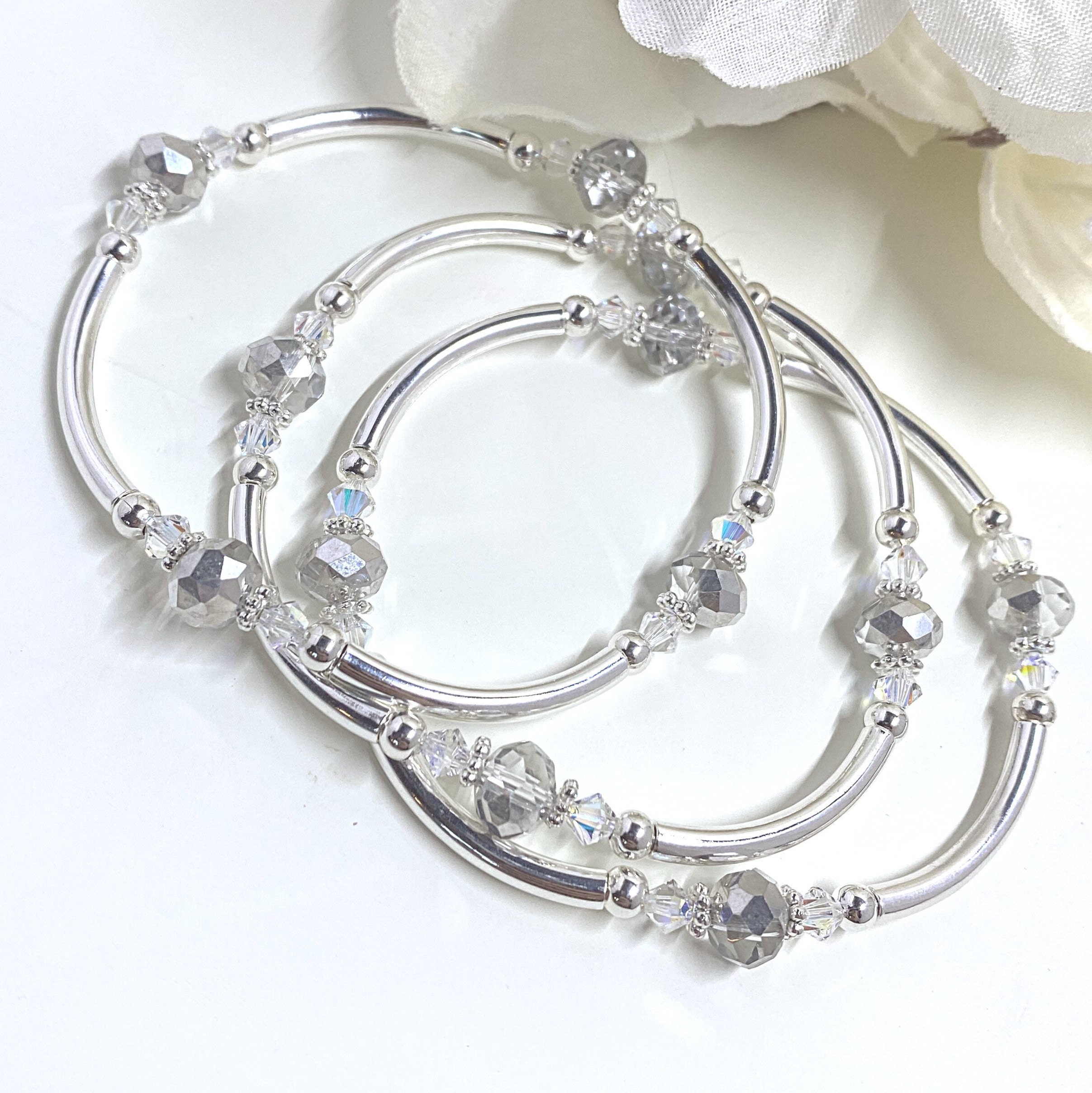 シルバークリスタルバングルブレスレット3個セット - Etsy 日本