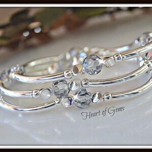 Crystal Bangle Bracelets, Silver Crystal, Set of 3 Bracelets, image 2