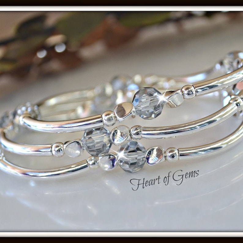 Crystal Bangle Bracelets, Silver Crystal, Set of 3 Bracelets, image 2