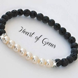 Pearl and Lava Stone Healing Bracelet; Essential Oil Diffuser; Gemstone Healing