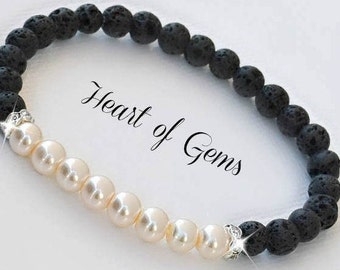 Pearl and Lava Stone Healing Bracelet; Essential Oil Diffuser; Gemstone Healing