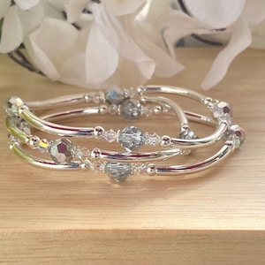 Crystal Bangle Bracelets: Silver Bead Stretch Bracelet Set