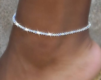 Crystal-Anklet, Bridal Shower-Ankle Bracelet-Bridal Jewelry-Beach Wedding-Body Jewelry-Stretch Anklet/Swarovski Crystal Necklace