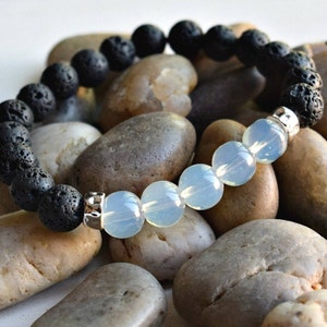 Opalite and Lava Stone Essential Oil Diffuser Bracelet/ Gifts for Her/ Gifts for Him