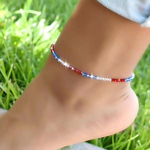 Crystal Red, White and Blue Stretch Anklet/Veterans Day/4th of July/Memorial Day/Patriotic/European Crystals