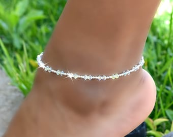 Swarovski Kristallen enkelbandje door hart van edelstenen, enkelband, bruidssieraden, beste cadeau, zomersieraden, uniek vakantiecadeau, last-minute cadeau,