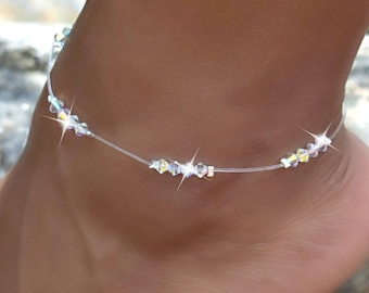 Swarovski Crystal Anklet Stretch Anklet by Heart of Gems, Ankle Bracelets, Wedding Anklet, Gifts for Her, Last Minute Gifts,