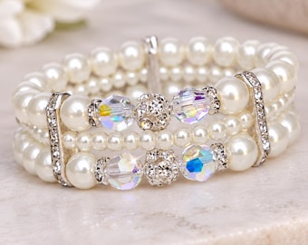 Crystal and Pearl Cuff Bracelet/Bridal/Wedding Jewelry