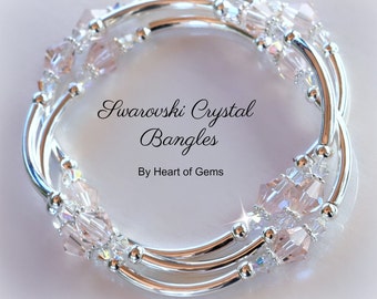 Swarovski Crystal Bangle Bracelets, Crystal Bracelet, Gift for Her, Silver Bracelets