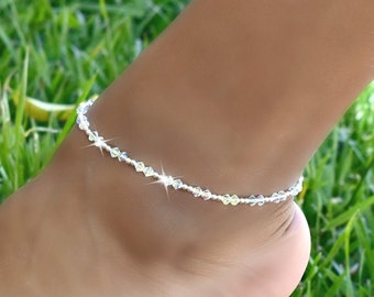 Swarovski Crystal Anklet, Silver, Bridal Wedding Jewelry