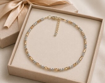 Gold Filled & Sterling Silver Anklet or Bracelet,  Dainty Mixed Metal Anklet, Minimalist  Anklet, Everyday Jewelry,  Gift for Her