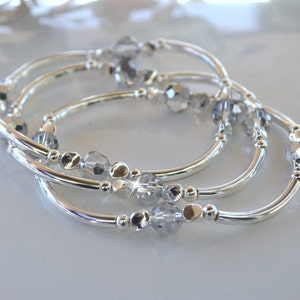 Crystal Bangle Bracelets, Silver Crystal, Set of 3 Bracelets, image 4