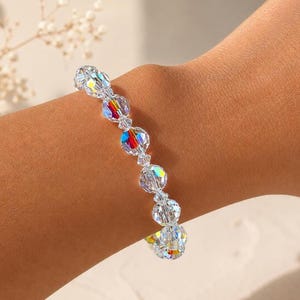 Swarovski Crystal AB Bracelet, 8mm Round Aurora Borealis, Stretch Jewelry image 3