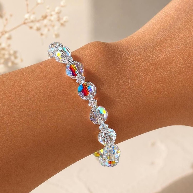 Swarovski Crystal AB Bracelet, 8mm Round Aurora Borealis, Stretch Jewelry image 3