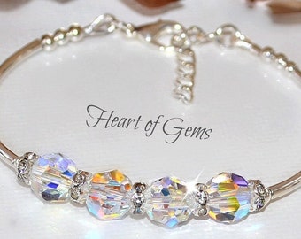 Swarovski Crystal Bracelet/Silver Bangle/Wedding Jewelry/Gifts/Last Minute Gifts