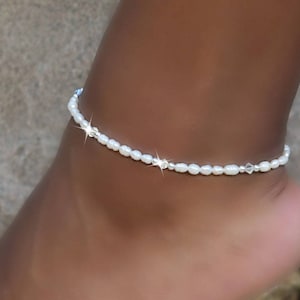 Crystal and Fresh Water Pearl Stretch Anklet/Beach Jewelry/Summer Jewelry