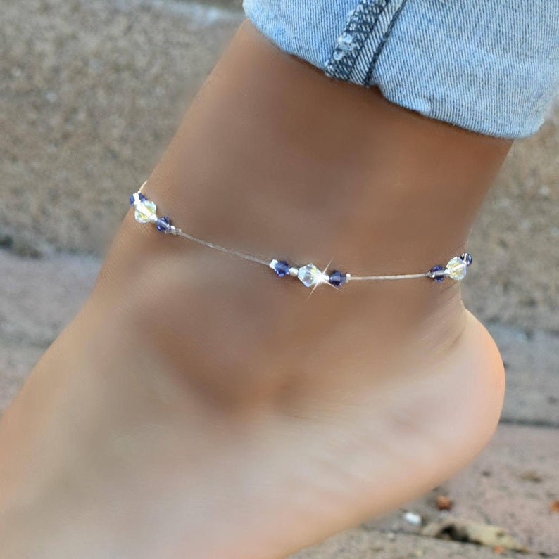 Blue Anklet String Crystal Bridal Anklet: Something Blue Wedding Jewelry - Etsy