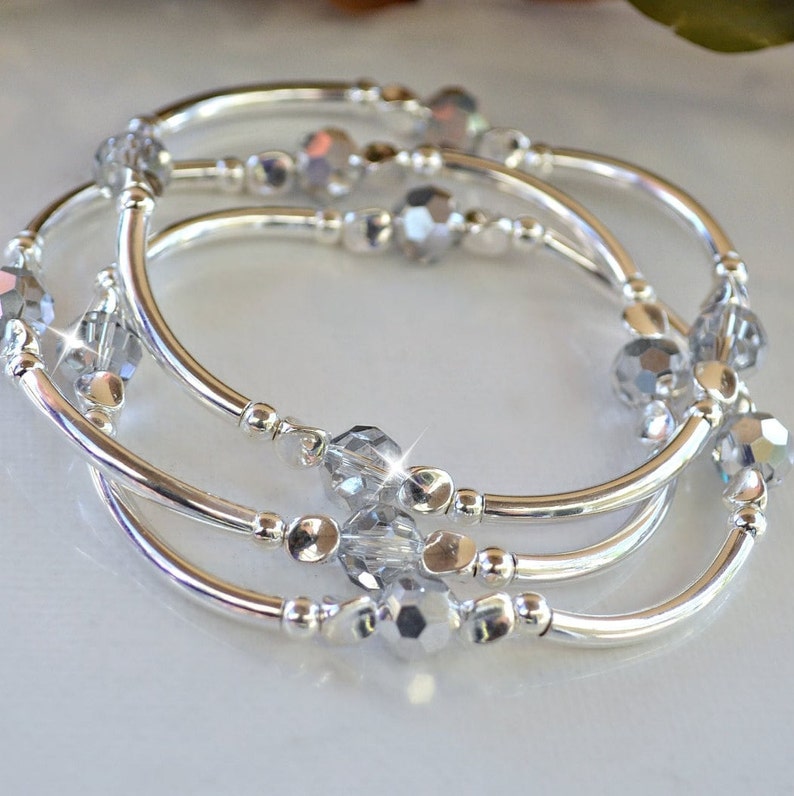 Crystal Bangle Bracelets, Silver Crystal, Set of 3 Bracelets, image 5