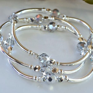 Crystal Bangle Bracelets, Silver Crystal, Set of 3 Bracelets,