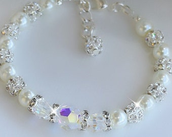 Crystal and White Pearl Bracelet