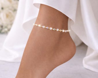 18k Gold Filled Swarovski Crystal Anklet, Gifts for Her, Dainty Anklet, Ankle Bracelet