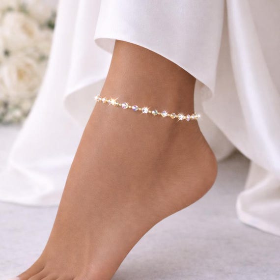 Gold Tone and Swarovski Crystal Anklet, Gifts for Her, Dainty Anklet, Ankle Bracelet