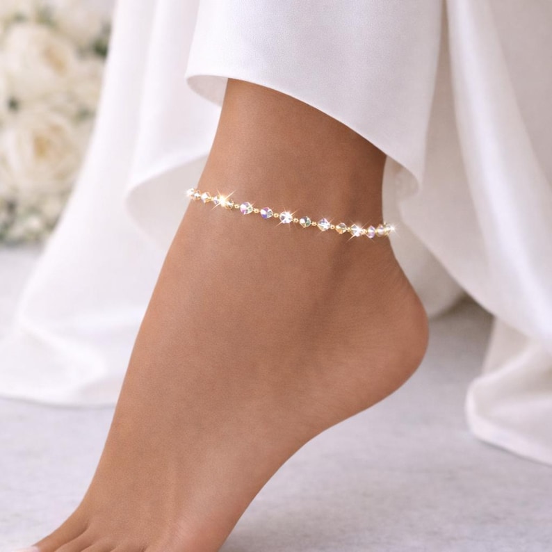 Gold Tone and Swarovski Crystal Anklet, Gifts for Her, Dainty Anklet, Ankle Bracelet image 1