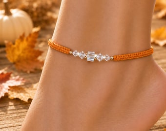 Swarovski Crystal Anklet, Autumn Woven Cord Bracelet, Fall Jewelry