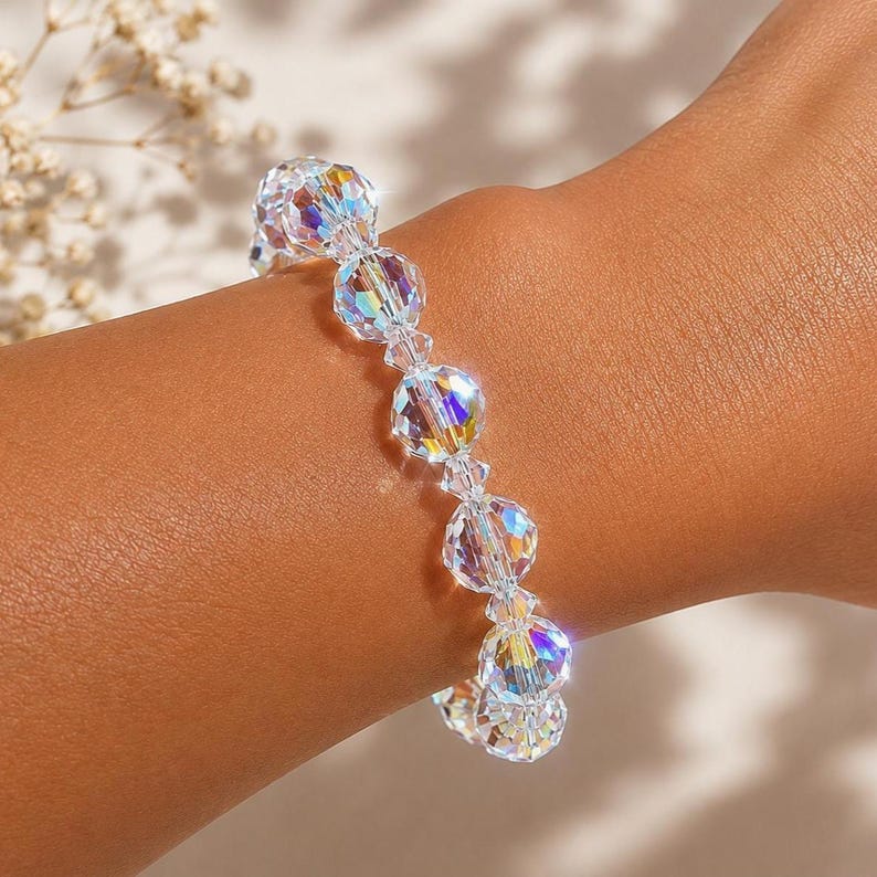 Swarovski Crystal AB Bracelet, 8mm Round Aurora Borealis, Stretch Jewelry image 5