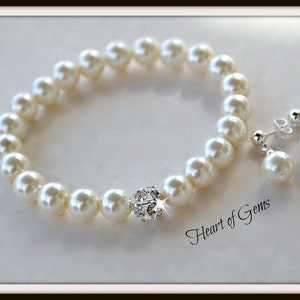 Pearl and Crystal Bracelet and Earring Set/Weddings/Bridal/Stretch Bracelet image 2