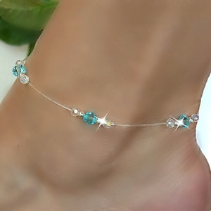 Crystal Stretch Anklet/ Dark Aqua/Wedding/Summer/European Crystal