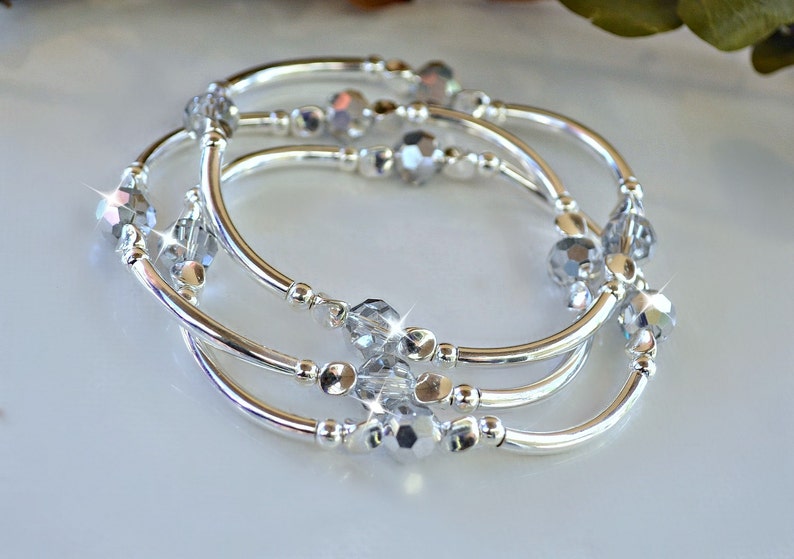 Set of Three Silver Crystal Bangle Bracelets Etsy
