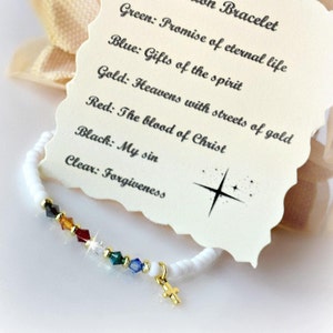 Salvation Bracelet/Stretchable White Beads/European Crystals/Christian Jewelry/Spiritual Jewelry/Cross/Charm Bracelet/18k Gold filled