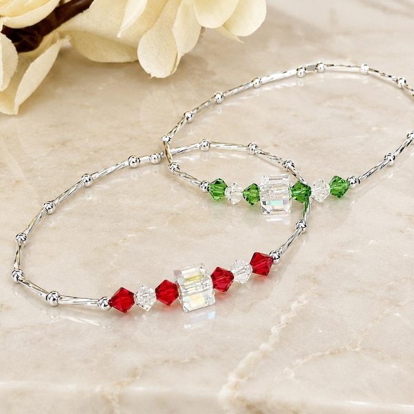 Swarovski Crystal Sterling Silver Bracelet – Elegant Handmade Holiday Jewelry,