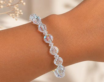 Swarovski Crystal AB Bracelet, 8mm Round Aurora Borealis, Stretch Jewelry