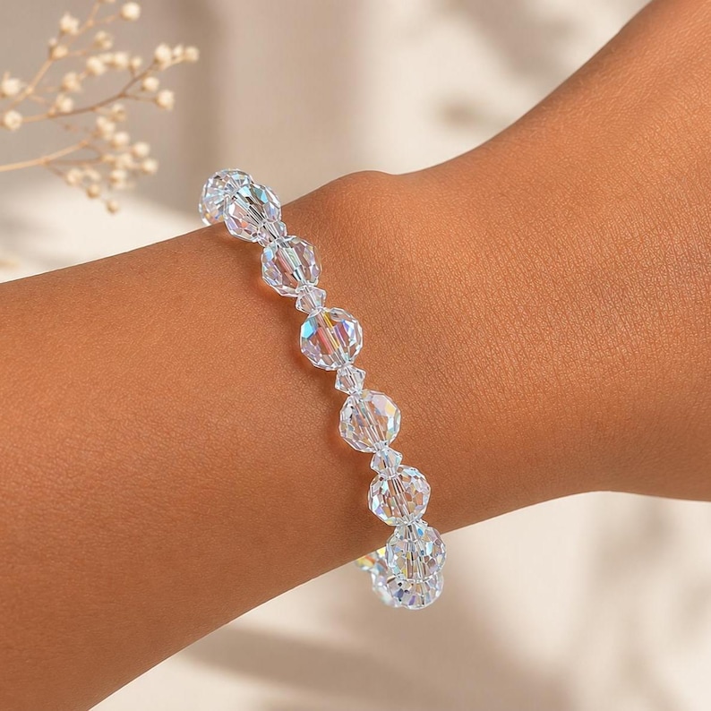 Swarovski Crystal AB Bracelet, 8mm Round Aurora Borealis, Stretch Jewelry image 1