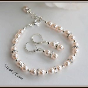 Pink Pearl Bracelet and Earring Set/Weddings/Bridesmaid/