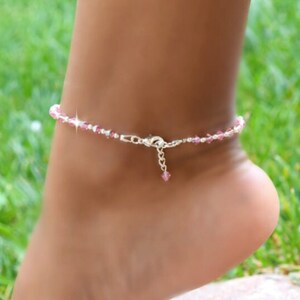 Crystal Pink Anklet/ Choose Color/ Birthstones - Etsy