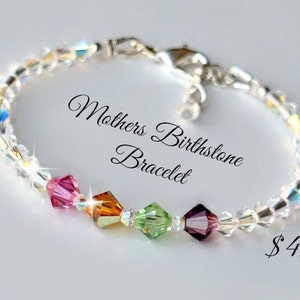 Crystal Mothers Birthstone Bracelet, Birthday Gift for Mom, Mom Gift, Birthstone Jewelry